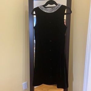 Vintage black velvet dress with beaded neckline